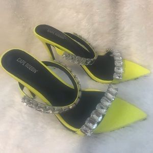 Neon Green Bling Mule Heel Sandals
